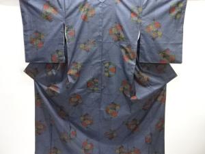 亀甲に草花模様織出し本場泥大島紬着物（5マルキ）